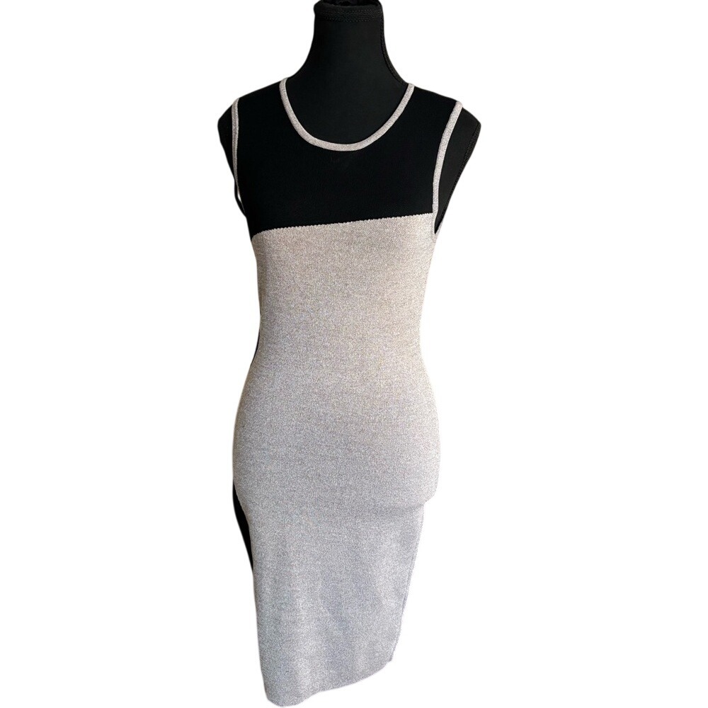 Bedo Black and Brown Knit Sleeveless Sheath Bodycon Midi Dress Size M